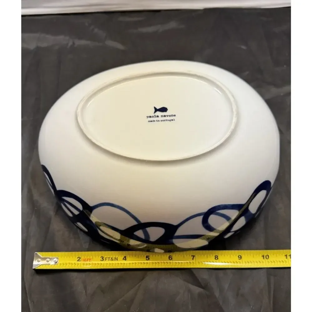 Paola Navone Crate & Barrel COMO Blue Swirl Large Oval Serving Bowl Discontinued